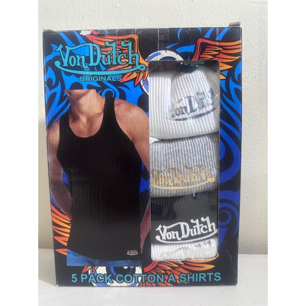 Von Dutch Originals 5 Pack Mens M Tank Tops Y2K A-Shirts Black Gray White NIB